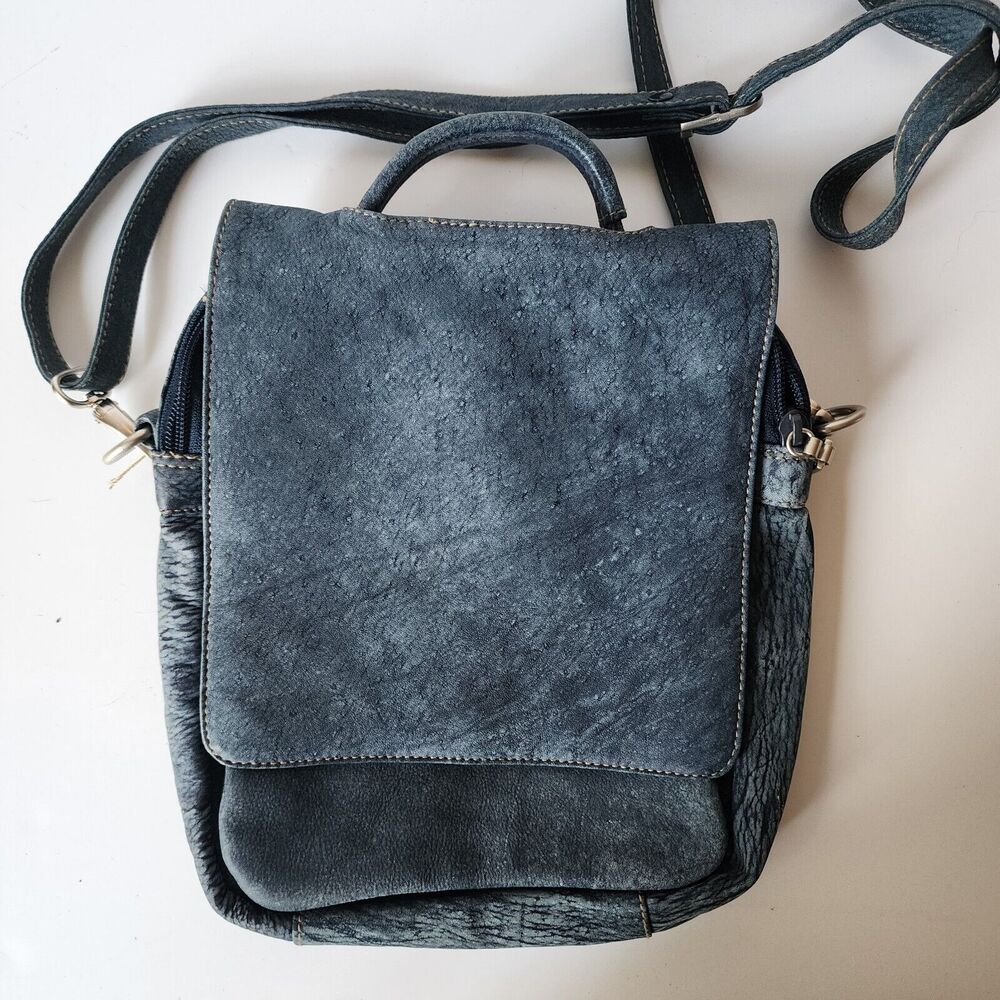 Lorenzo Crossbody Purse Blue Bag Faux Suede Handbag 8"x3"x10"